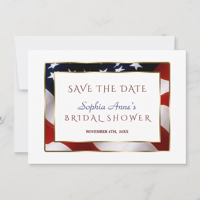 Unique Patriotic USA Flag Gold Save The Date (Front)