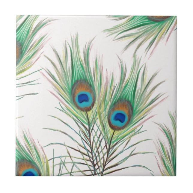 Unique Peacock Feathers Pattern Ceramic Tile (Front)