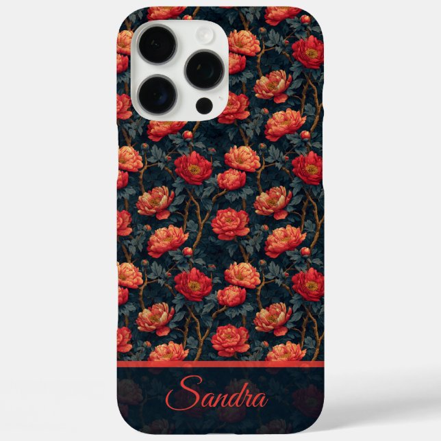 Unique Peonies Customisable Name Iphone Case (Back)
