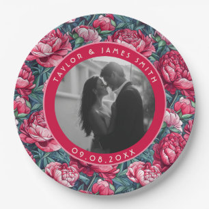 Unique Peonies Fantasy Outdoor Wedding Program Paper Plate