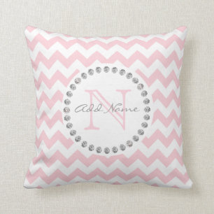 Unique Personalised Baby Pink Chevron - Diamonds Cushion