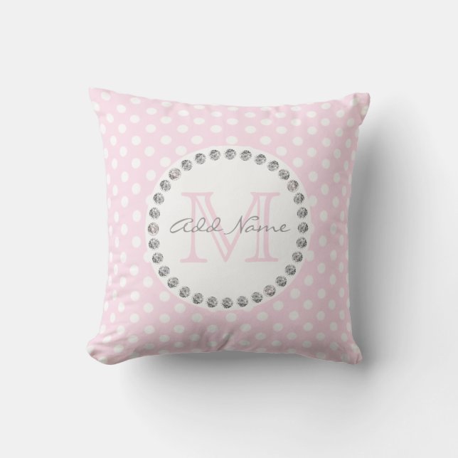 Unique Personalised Baby Pink Polka Dot - Diamonds Cushion (Front)