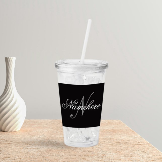 Unique Personalised Black and White Name Monogram Acrylic Tumbler (Creator Uploaded)