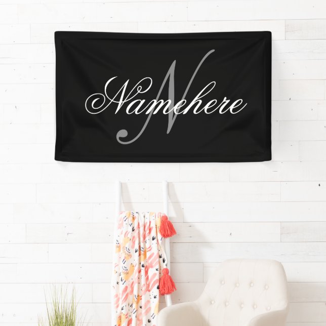 Unique Personalised Black and White Name Monogram Banner (Insitu)