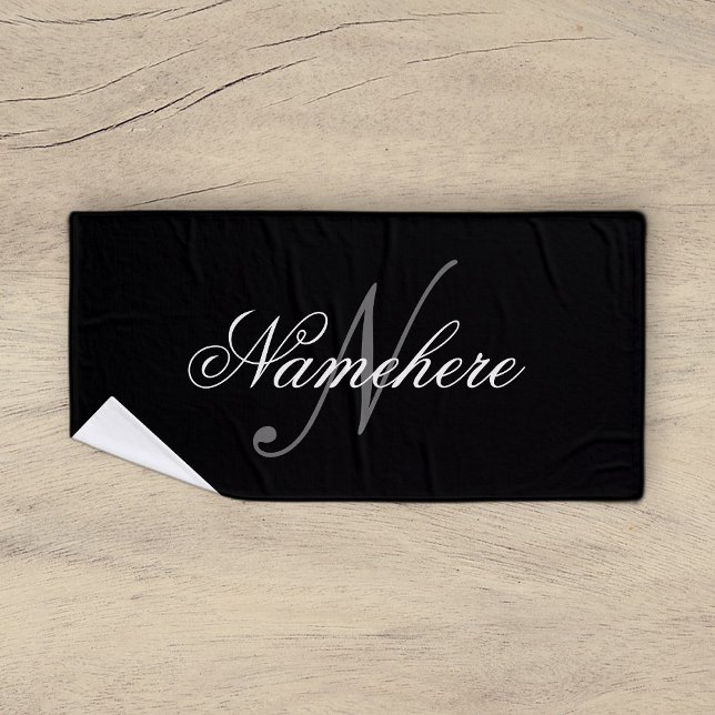 Unique Personalised Black and White Name Monogram Bath Towel (Creator Uploaded)
