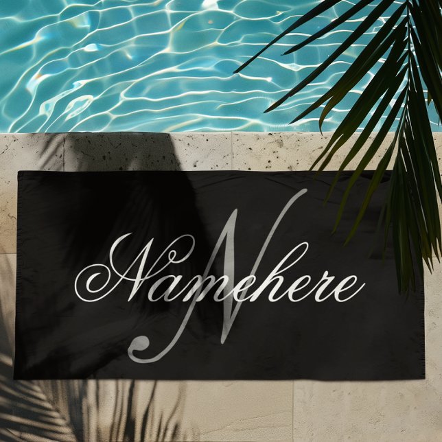 Unique Personalised Black and White Name Monogram Beach Towel (Creator Uploaded)