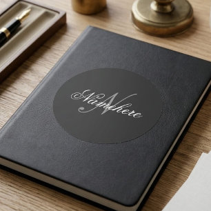 Unique Personalised Black and White Name Monogram Classic Round Sticker