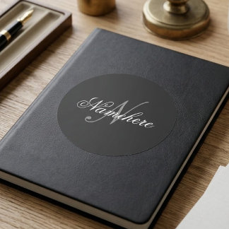 Unique Personalised Black and White Name Monogram Classic Round Sticker