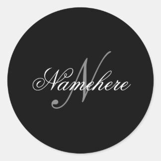 Unique Personalised Black and White Name Monogram Classic Round Sticker