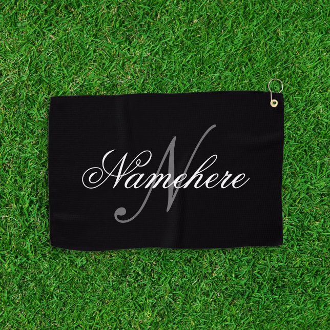 Unique Personalised Black and White Name Monogram Golf Towel (Creator Uploaded)