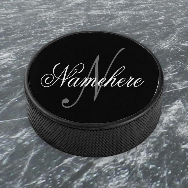 Unique Personalised Black and White Name Monogram Hockey Puck (Creator Uploaded)