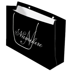 Unique Personalised Black and White Name Monogram Large Gift Bag