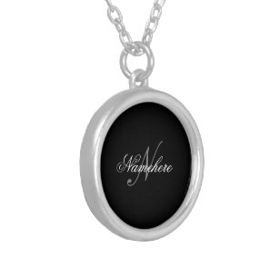Unique Personalised Black and White Name Monogram Silver Plated Necklace
