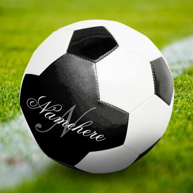 Unique Personalised Black and White Name Monogram Soccer Ball (Creator Uploaded)