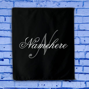Unique Personalised Black and White Name Monogram Tapestry