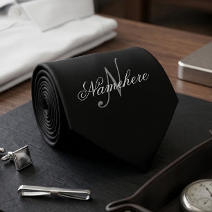 Unique Personalised Black and White Name Monogram Tie