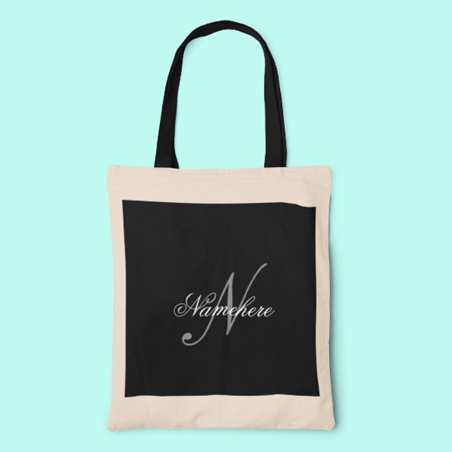 Unique Personalised Black and White Name Monogram Tote Bag (Creator Uploaded)