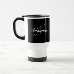Unique Personalised Black and White Name Monogram Travel Mug