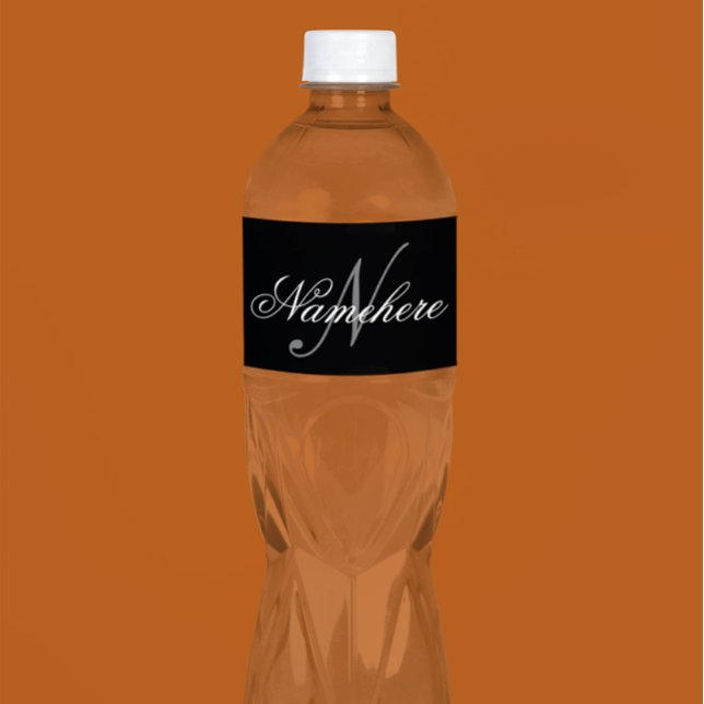 Unique Personalised Black and White Name Monogram Water Bottle Label (Creator Uploaded)