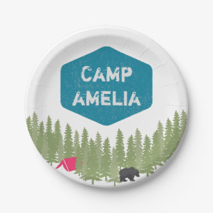 Unique Personalised Camp Name Birthday Party Pink Paper Plate