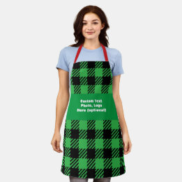 Unique Personalised Christmas Green Buffalo Plaid Apron