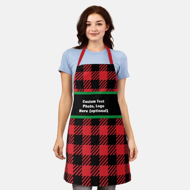 Unique Personalised Christmas Red Buffalo Plaid Apron (Worn)