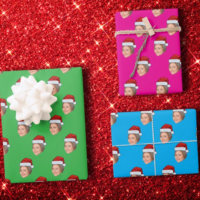 Unique Personalised Christmas Wrap, Face Santa Hat Wrapping Paper Sheet (Creator Uploaded)