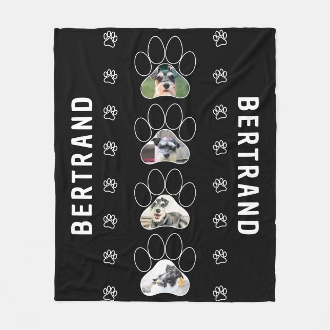 Unique Personalised Dog Paw Print Photos Black Fleece Blanket (Front)