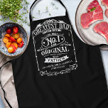 Unique Personalised Father's Day, Black and White Apron<br><div class="desc">Surprise your dad with this beautiful personalised barbeque apron! Celebrate him with this beautiful design with an old-fashioned style quote and your name(s). Black and white design Ability to change black background colour to other deep tone colours by selecting customise further. Option to click on blue bottom and increase children's...</div>