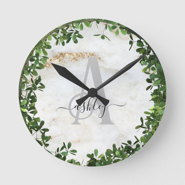 Unique Personalised Keychain with Botanical Theme Round Clock (Front)