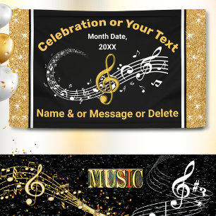 Unique Personalised Music Notes Banner Black, Gold