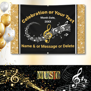 Unique Personalised Music Notes Banner Black, Gold