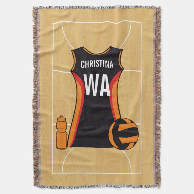 Unique Personalised Netball Throw Blanket (Front Vertical)