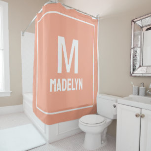 Unique Personalised peach White Name Monogram Shower Curtain