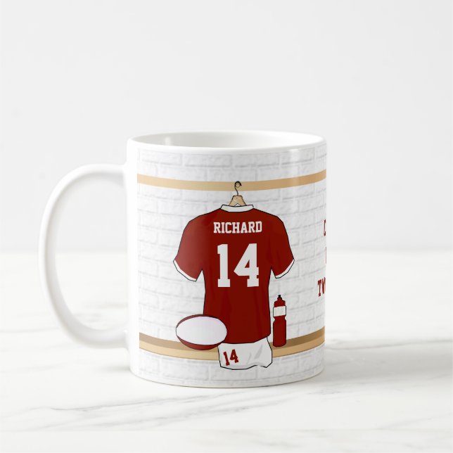 Unique Personalised Rugby Fan red White mugs (Left)