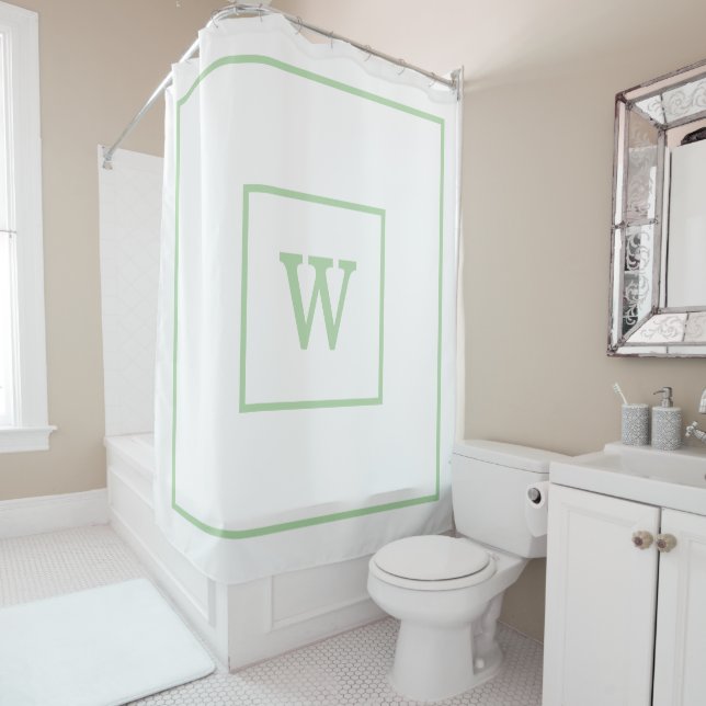 Unique Personalised white and green Name Monogram  Shower Curtain (In Situ)