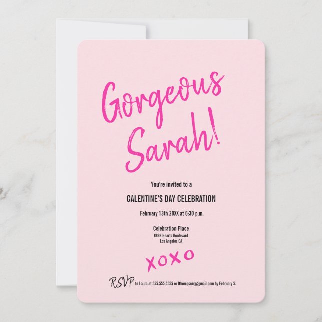 Unique Personalised XOXO Pink Galentine's Day Invitation (Front)