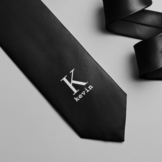 Unique personalized black and white monogram name tie (Creator Uploaded)