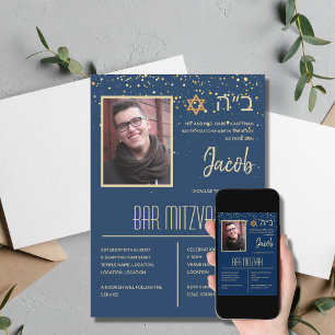 Unique Photo Bar Mitzvah Custom Background Colour Invitation
