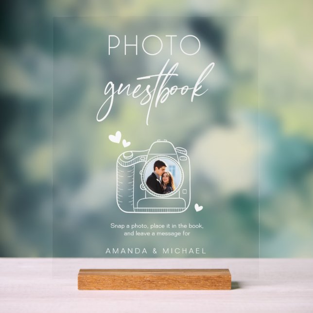 Unique Photo Guest Book Camera Acrylic Sign (Neutral)