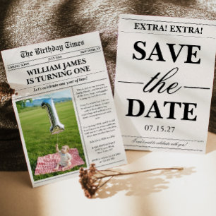 Unique Photo Newspaper 1st Birthday Invitation