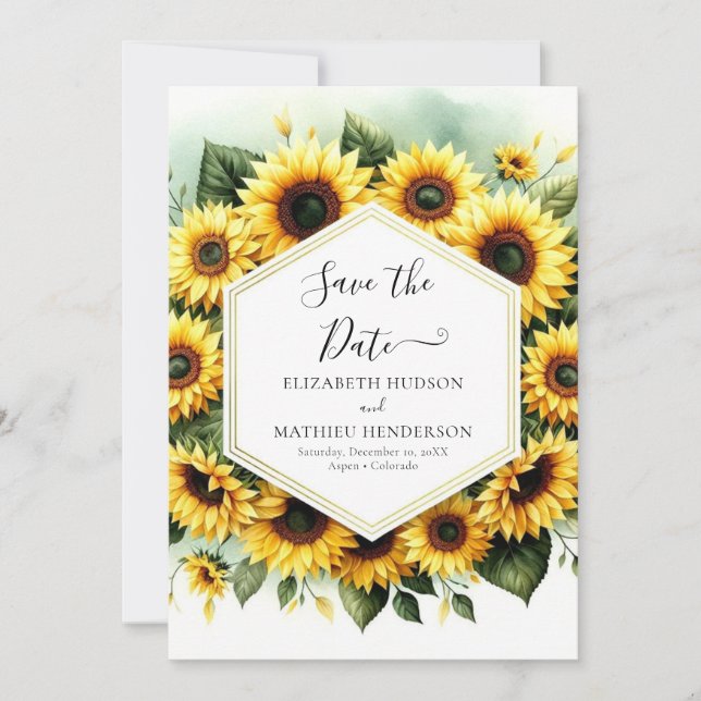 Unique Photo Sunflower Wedding Save The Date (Front)