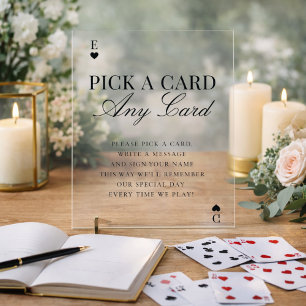 Unique Pick A Card Any Card Wedding Guestbook Acrylic Sign