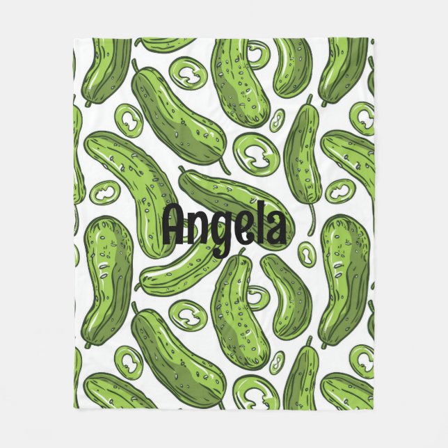 Unique pickle-themed personalised cosy fleece blanket (Front)