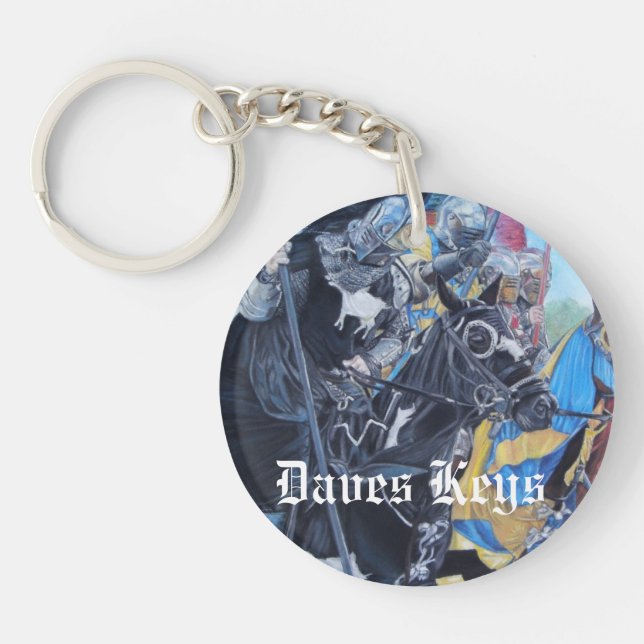 unique picture mediaeval knights jousting on horse key ring (Front)