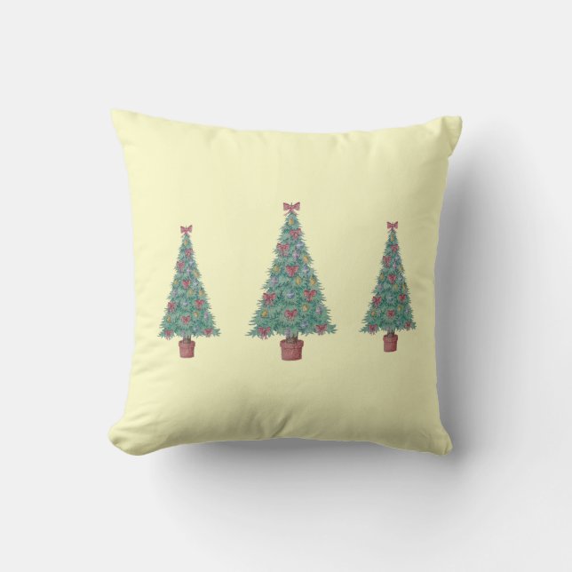 unique picture of three contempory christmas trees cushion (Front)