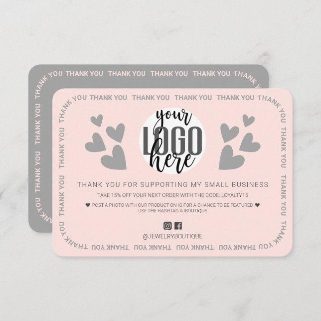 Unique Pink Border Hearts Logo Customer Thank You (Front/Back)