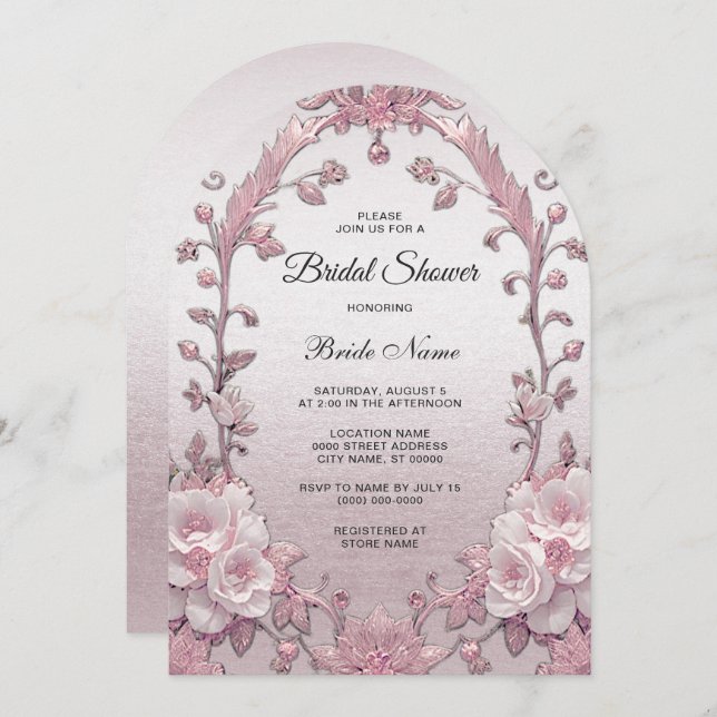 Unique Pink Floral Bridal Shower Invitation (Front/Back)