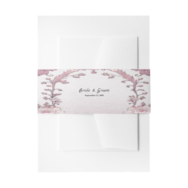 Unique Pink Floral Invitation Belly Band (Front Example)