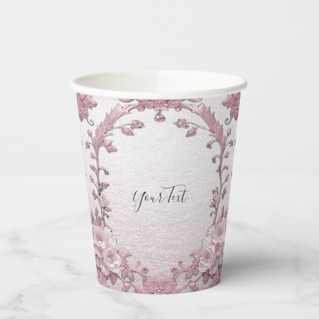 Unique Pink Floral Paper Cups (Left)